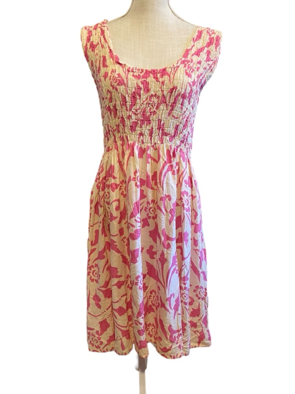 Pink Floral Smocked Midi Dress - Picture 7 of 7